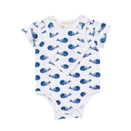 Baby Boys Smart Short Sleeve Bodysuit & Bib - Blue Whale Gift Set