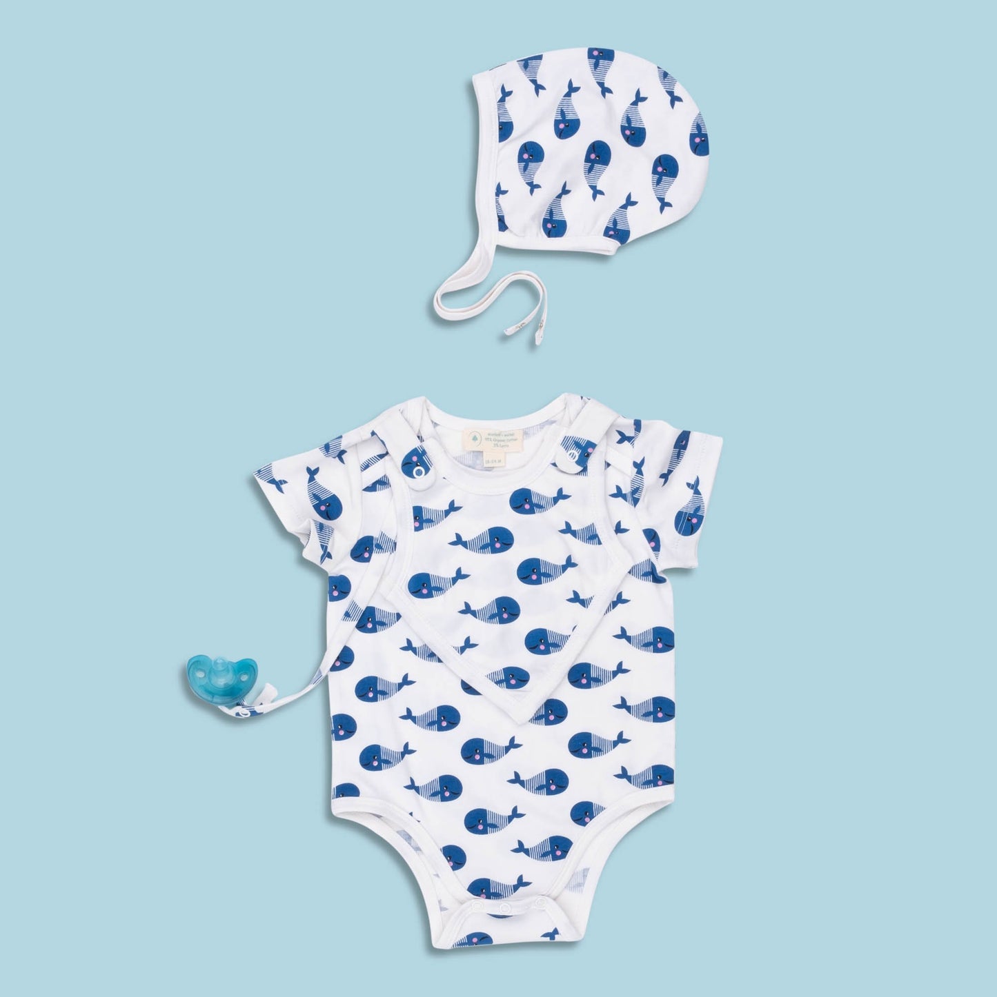 Baby Boys Smart Short Sleeve Bodysuit & Bib - Blue Whale Gift Set