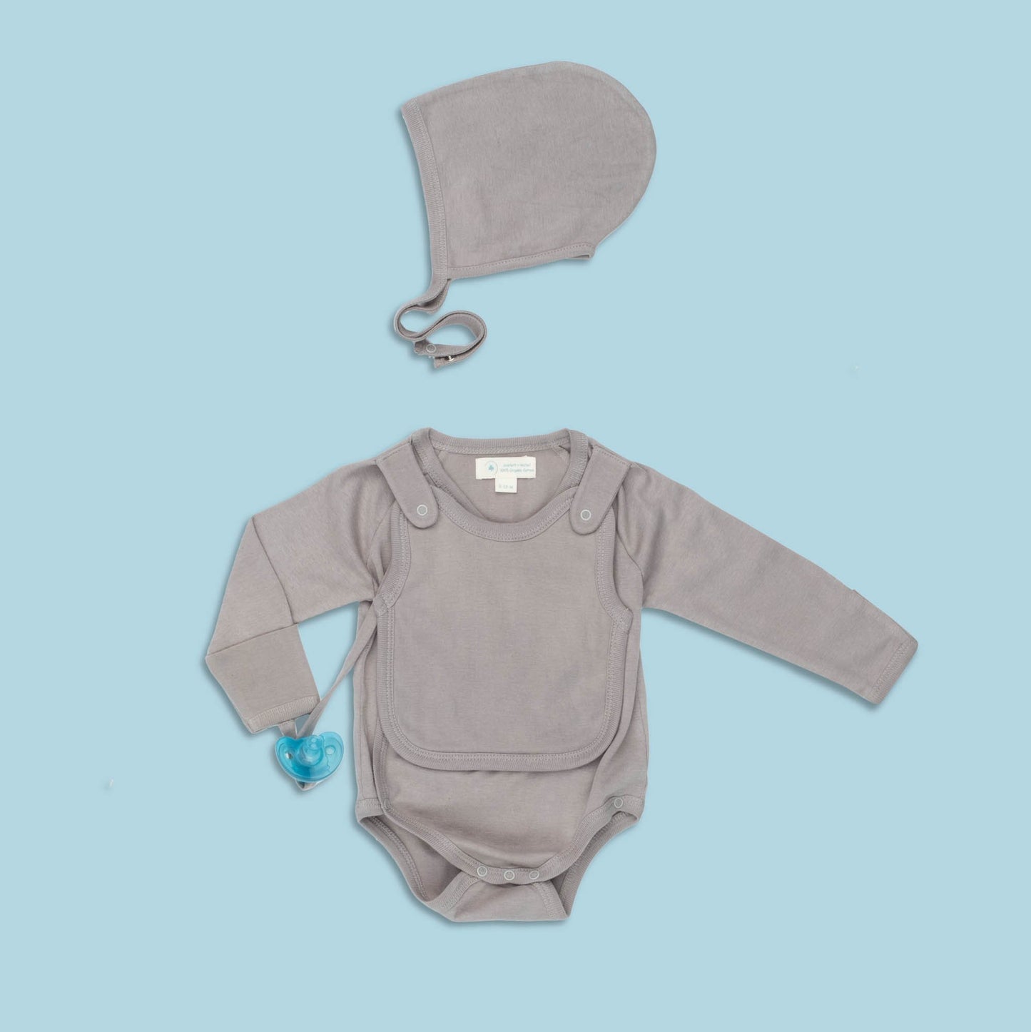 Grey Baby Smart Cute Long Sleeve Kimono Bodysuit & Bib Gift Set