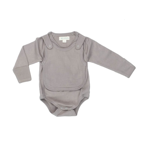 Grey Baby Smart Cute Long Sleeve Kimono Bodysuit & Bib Gift Set