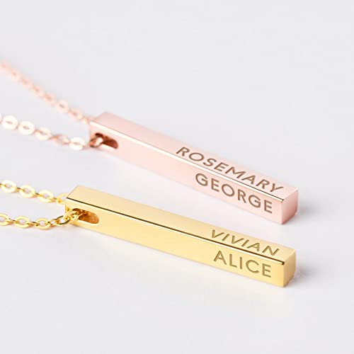 Personalised Mother Necklace, 4 Side Bar Necklace, Kids Names Necklace