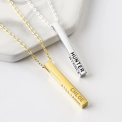 Personalised Mother Necklace, 4 Side Bar Necklace, Kids Names Necklace