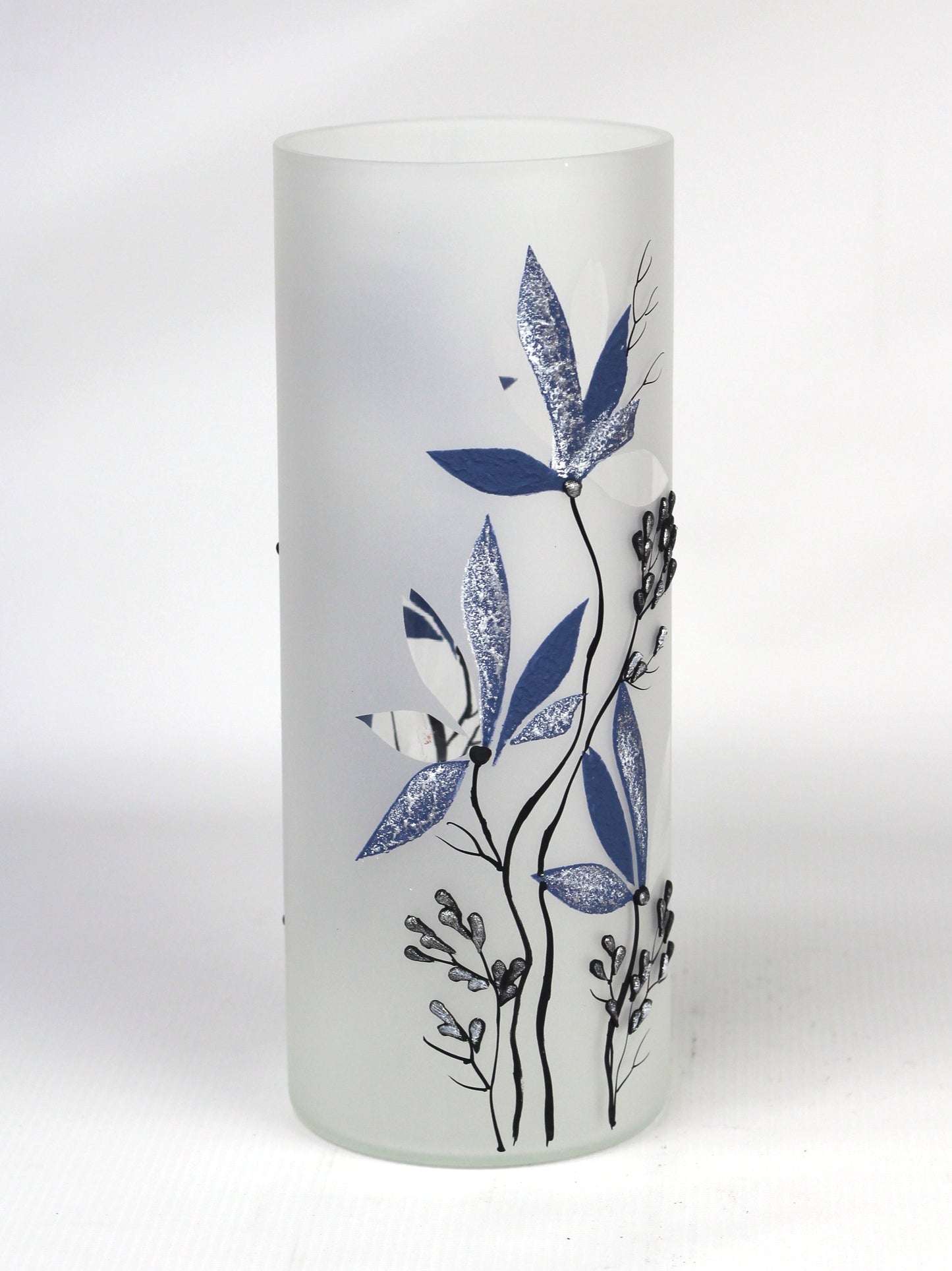 Stunning Blue Hand-Painted Glass Vase & Centrepiece