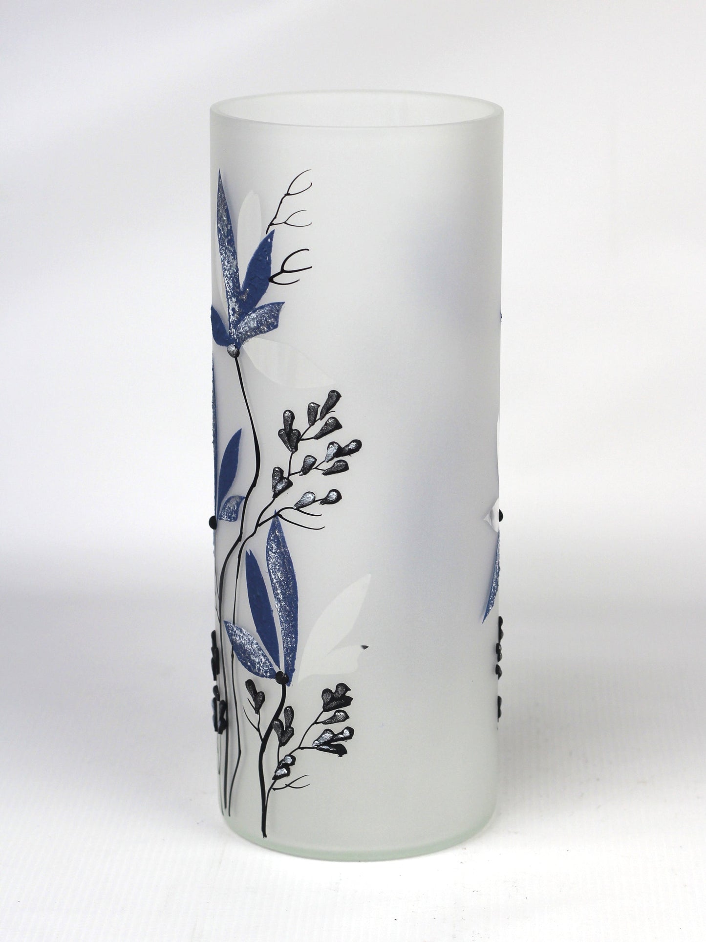 Stunning Blue Hand-Painted Glass Vase & Centrepiece