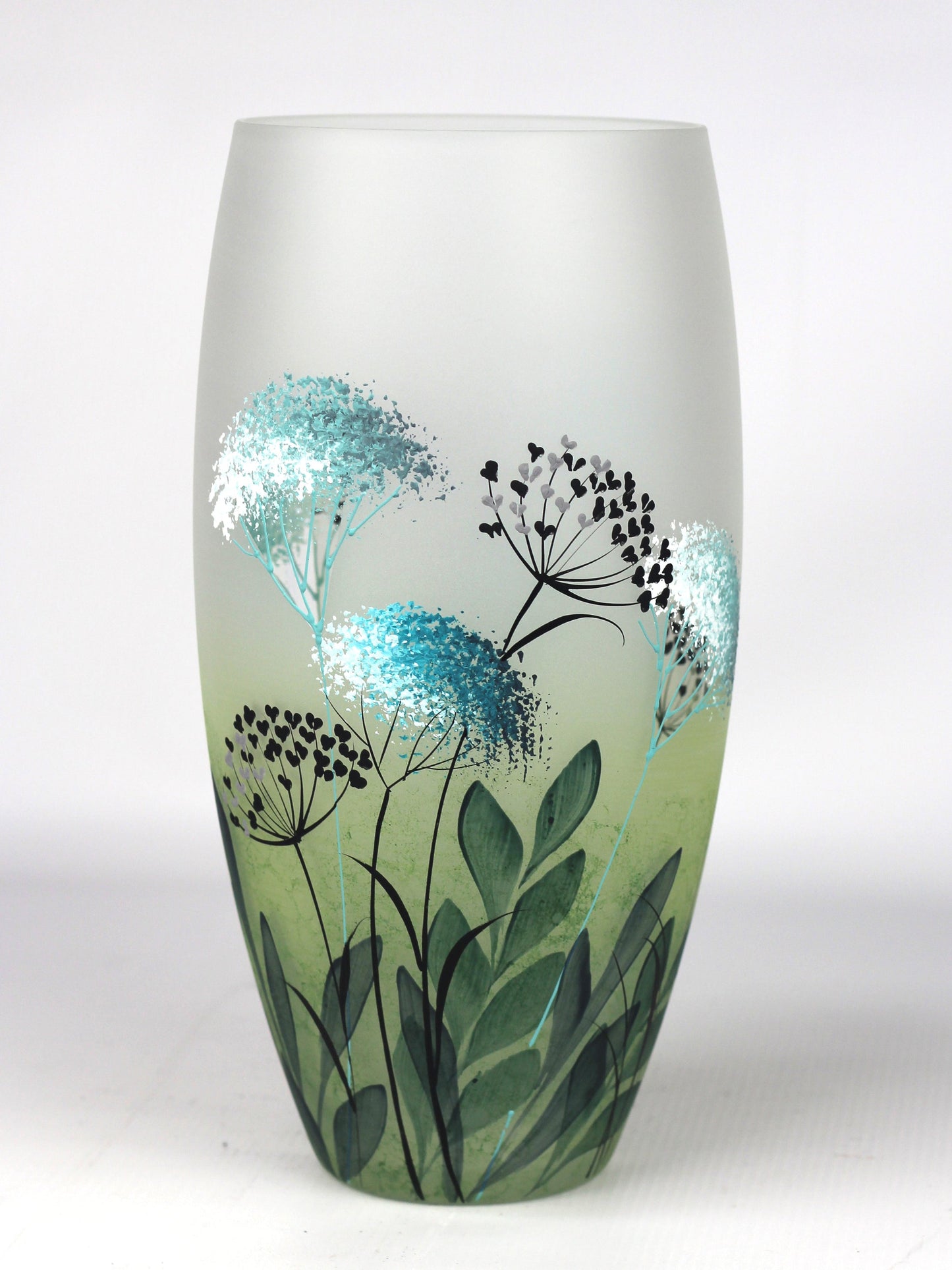 Stunning Hand-Painted Green Decorative Glass Vase & Centrepiece