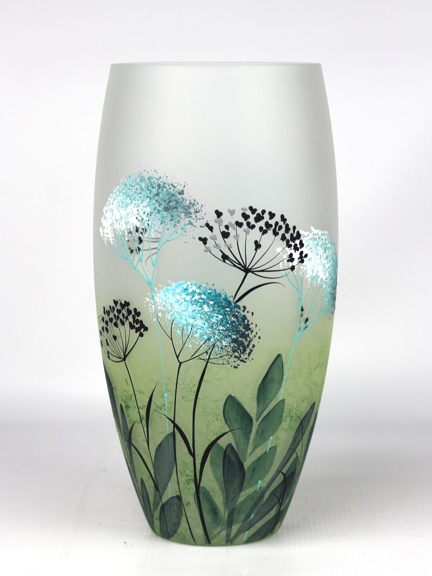Stunning Hand-Painted Green Decorative Glass Vase & Centrepiece