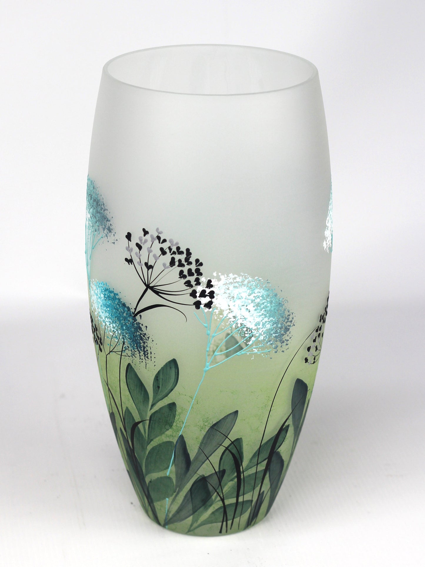 Stunning Hand-Painted Green Decorative Glass Vase & Centrepiece