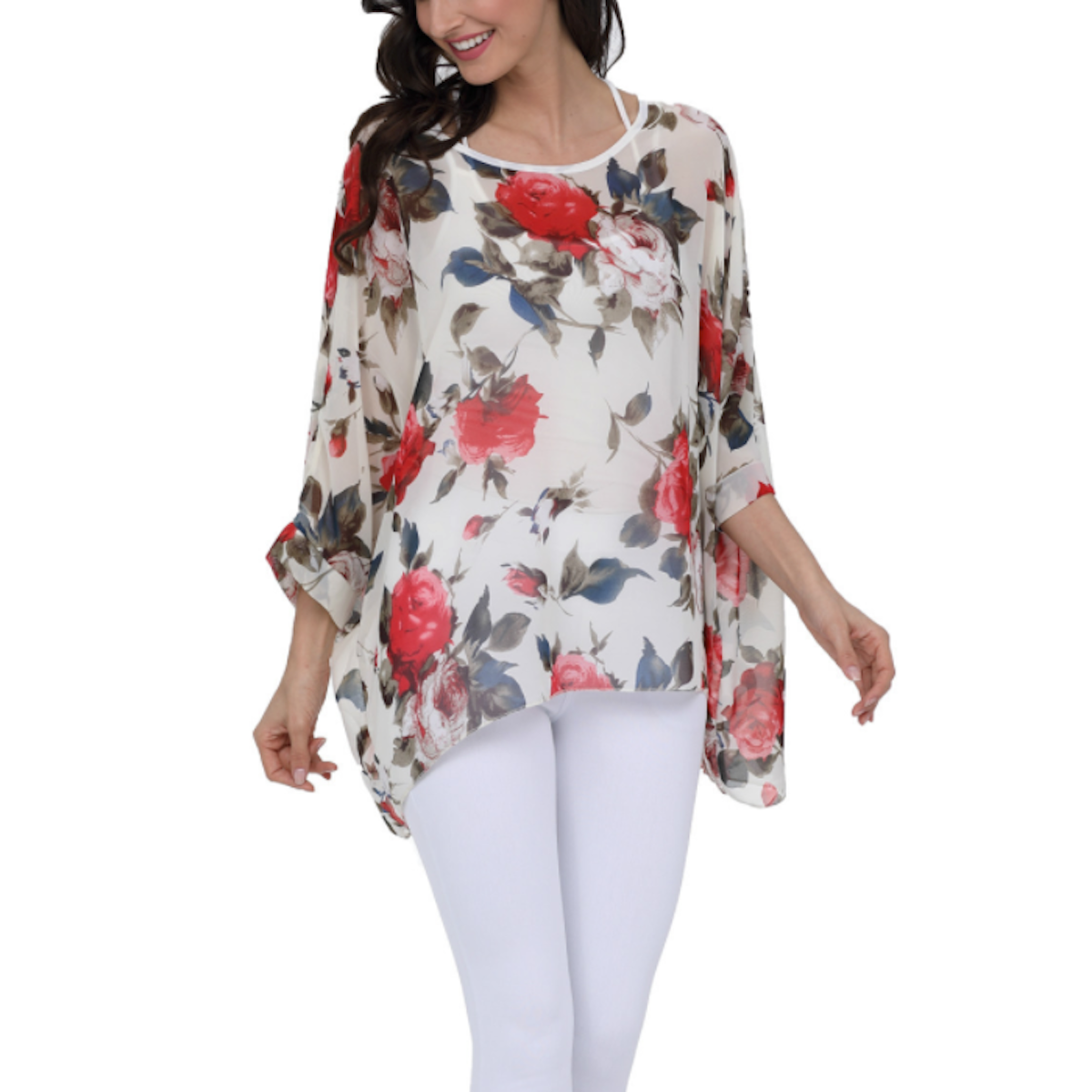 Women’s Rose Floral Print Chiffon Top