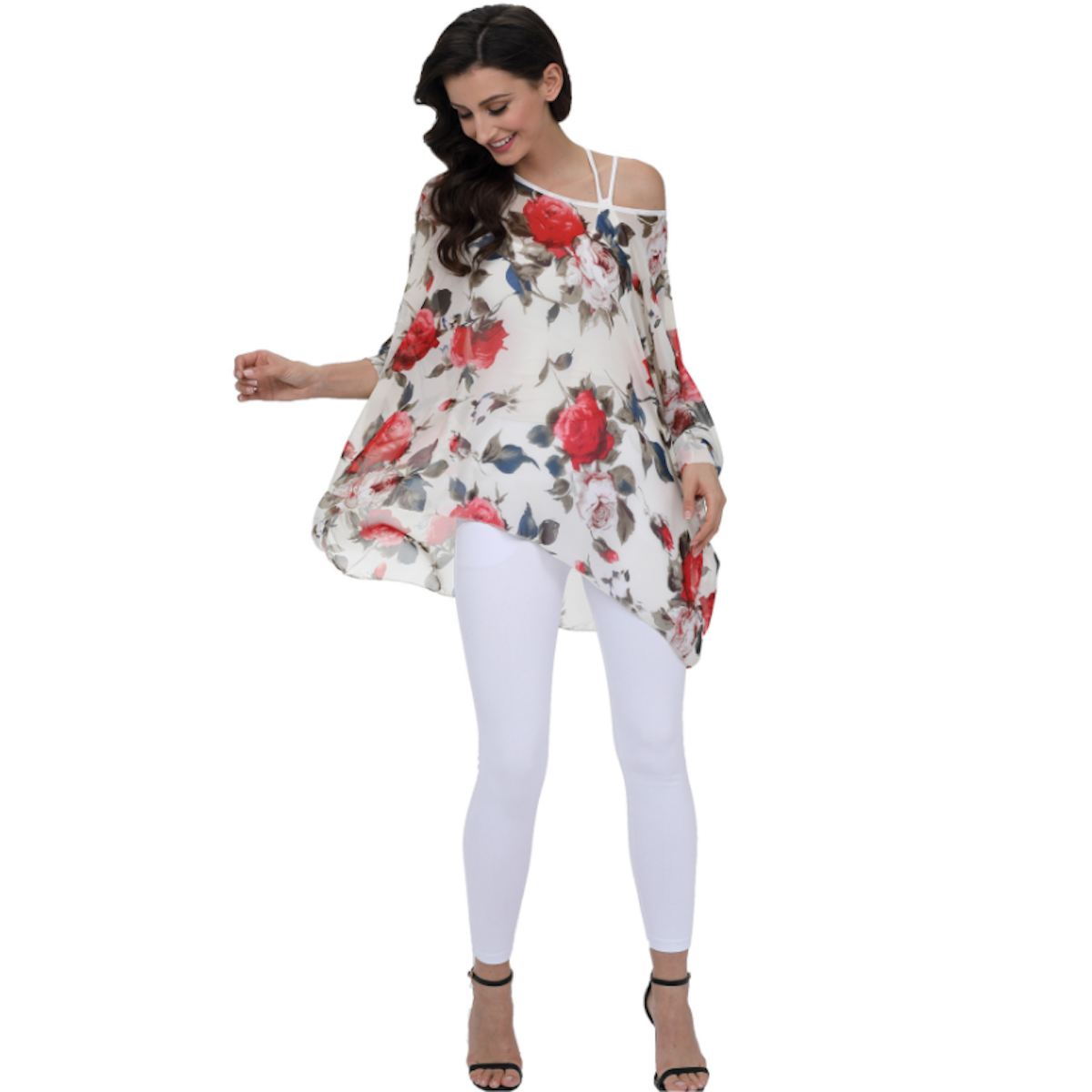 Women’s Rose Floral Print Chiffon Top