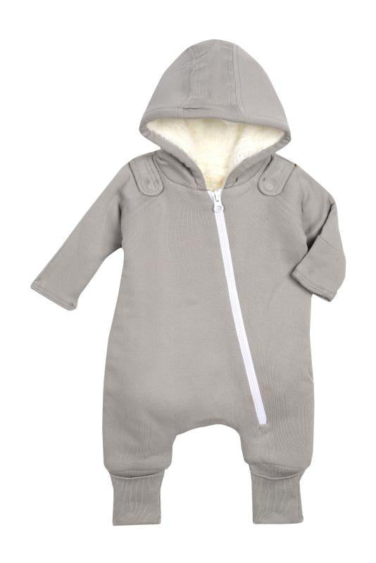 Warm Grey Smart Cute Cuddly Baby Jumpsuit + Bib Gift Set