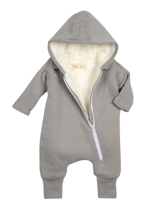Warm Grey Smart Cute Cuddly Baby Jumpsuit + Bib Gift Set