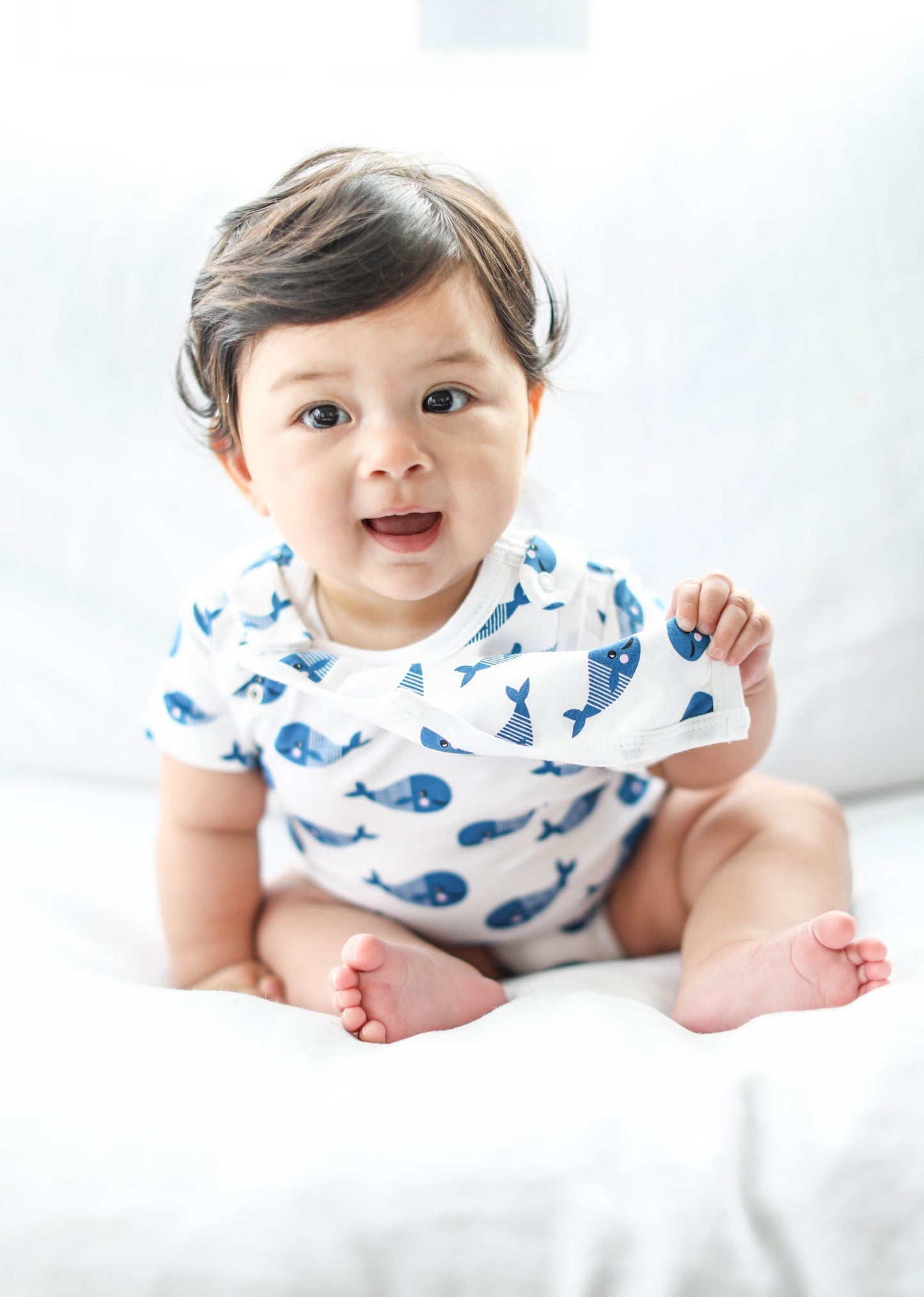 Baby Boys Smart Short Sleeve Bodysuit & Bib - Blue Whale Gift Set