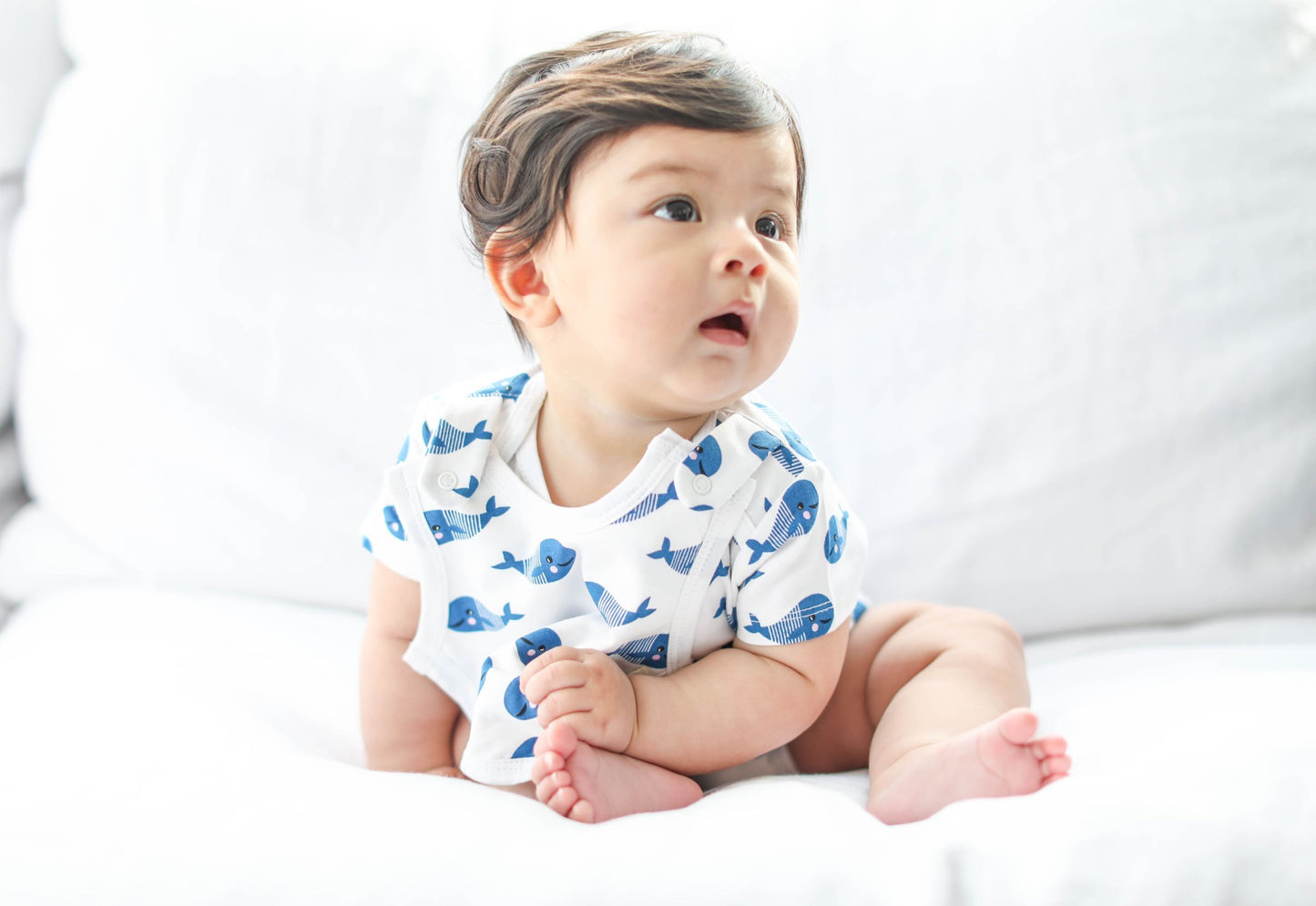 Baby Boys Smart Short Sleeve Bodysuit & Bib - Blue Whale Gift Set