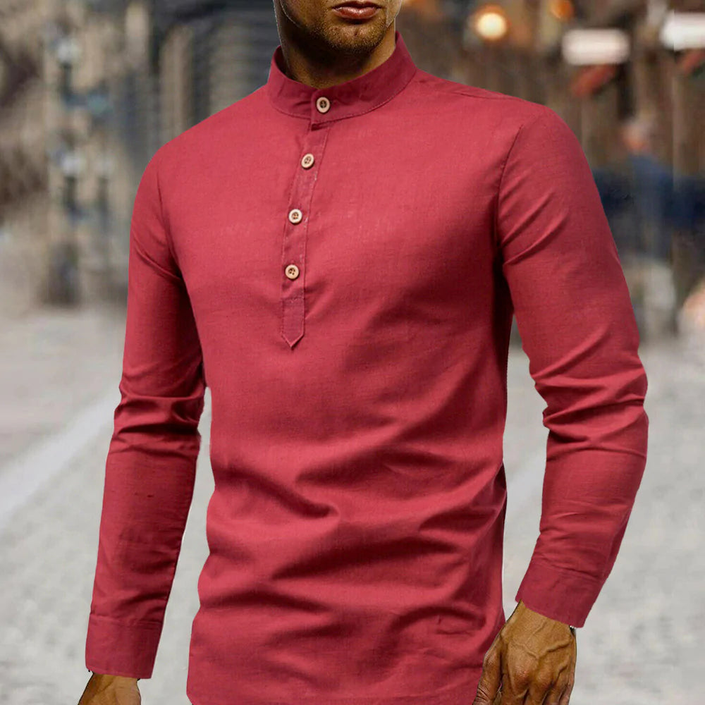 Stylish Men’s Stand Collar Linen Shirt