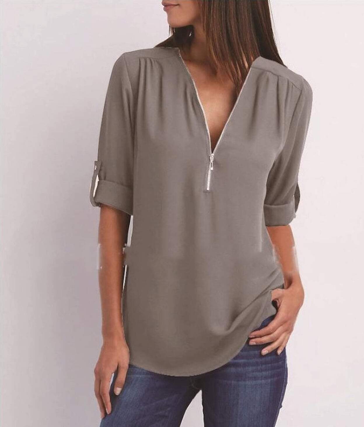 Beautiful Women's Zip V Neck Blouse