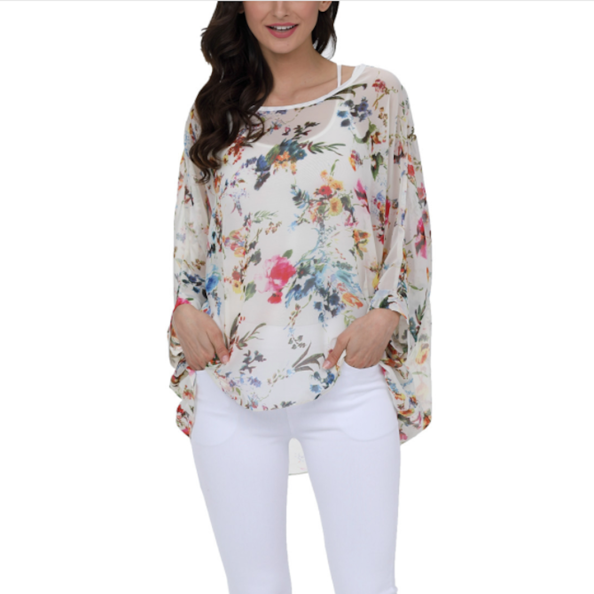 Women's Summer Floral Print Chiffon Tunic Top