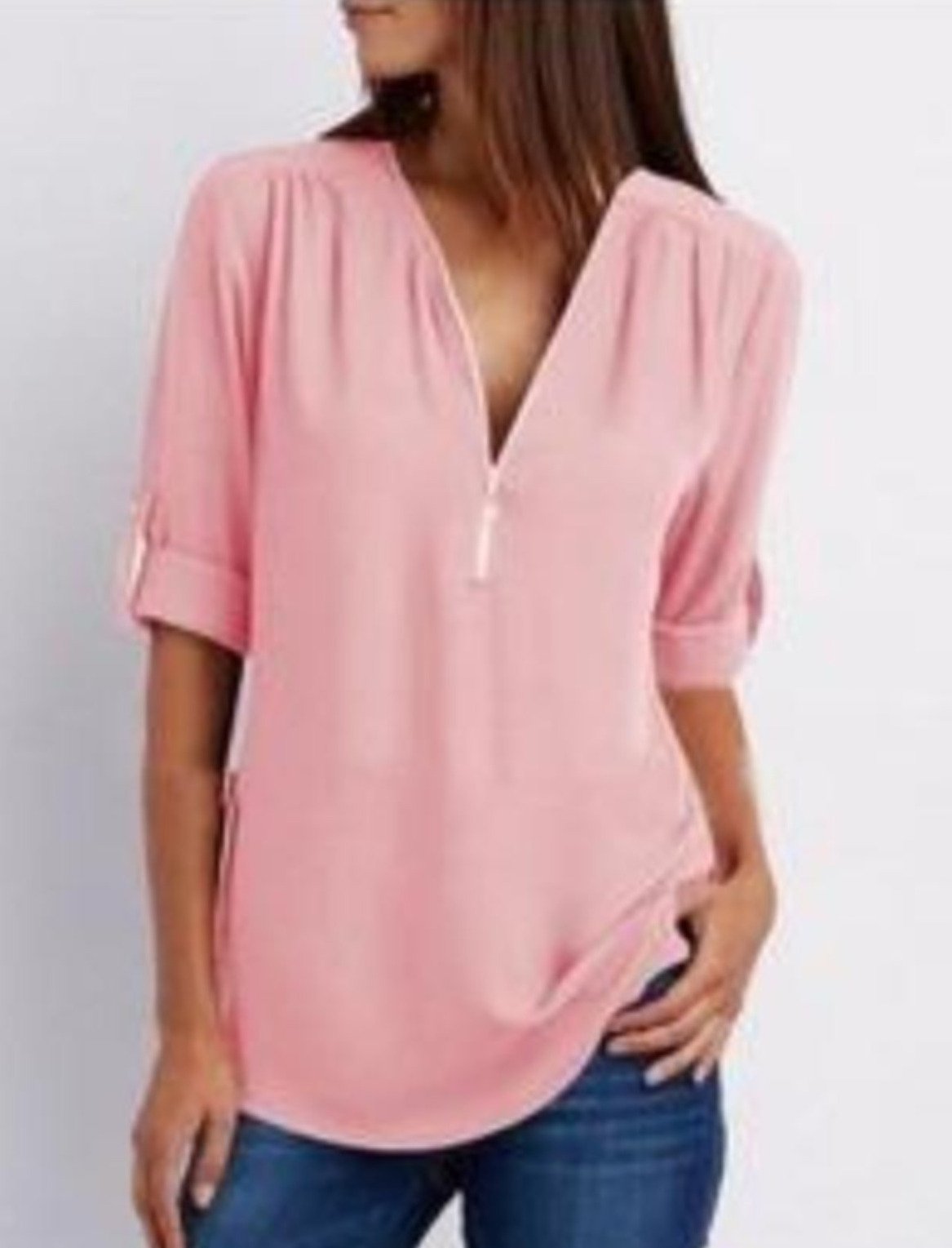 Beautiful Women's Zip V Neck Blouse