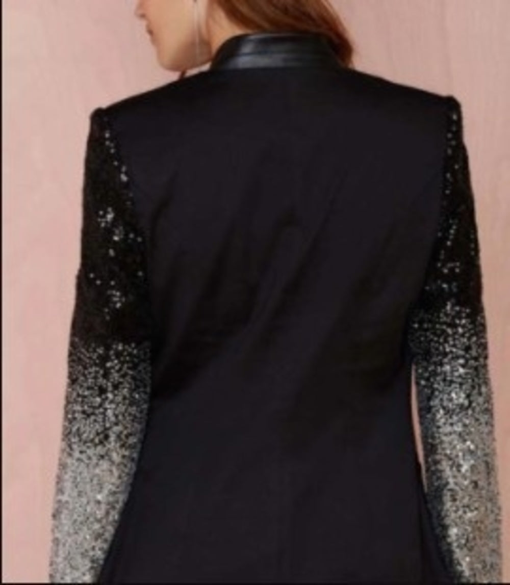 Women's Shiny Blazer with Sequin Sleeves