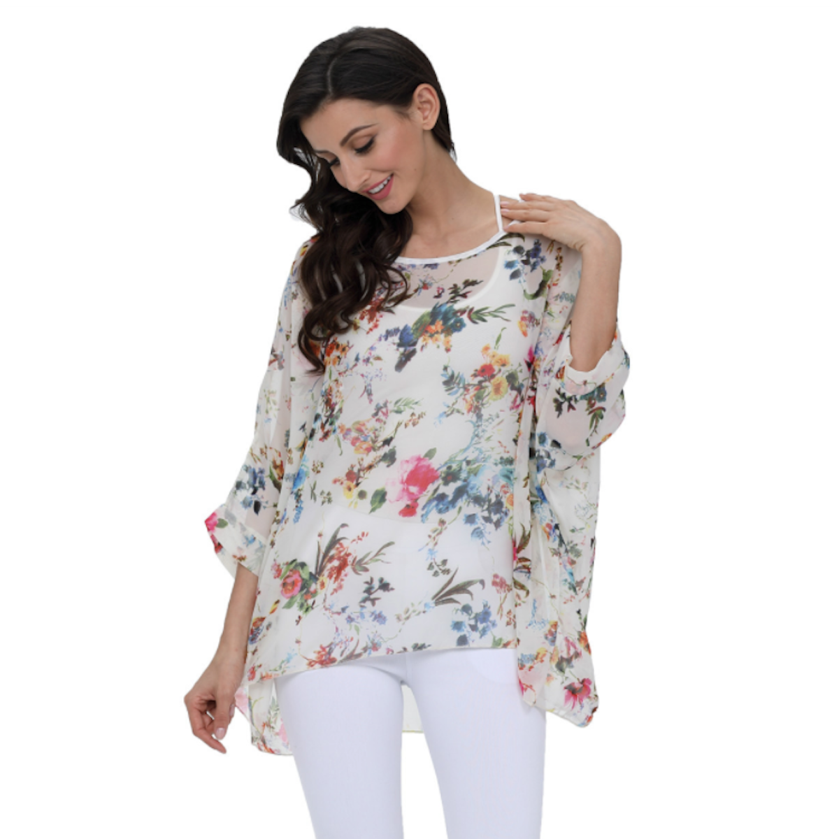 Women's Summer Floral Print Chiffon Tunic Top