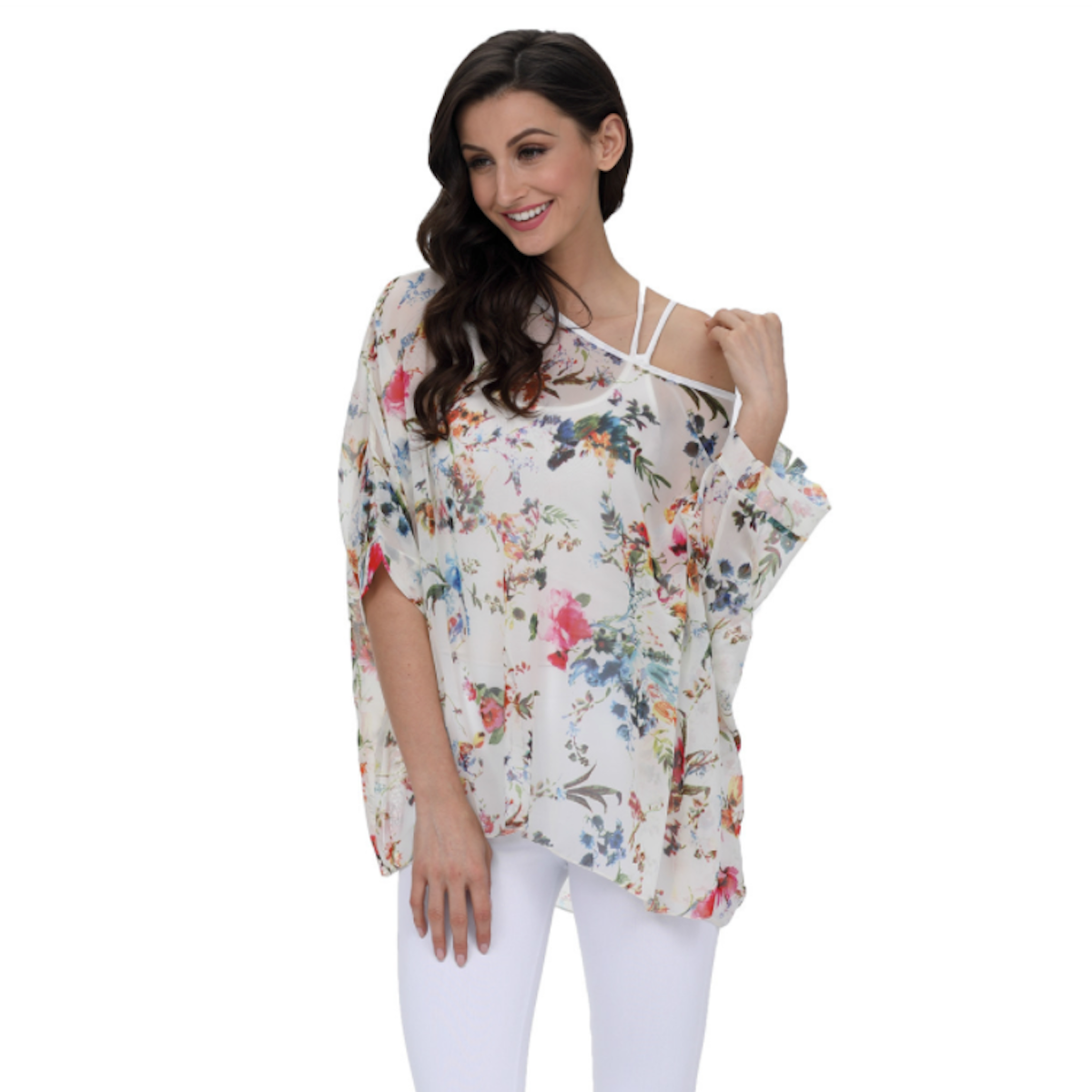 Women's Summer Floral Print Chiffon Tunic Top