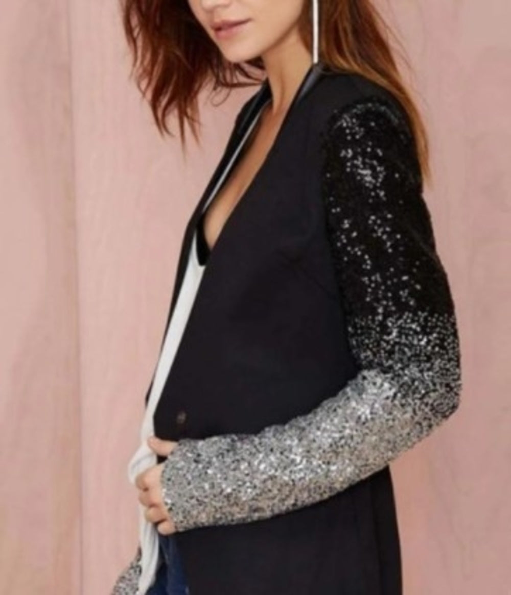 Women's Shiny Blazer with Sequin Sleeves