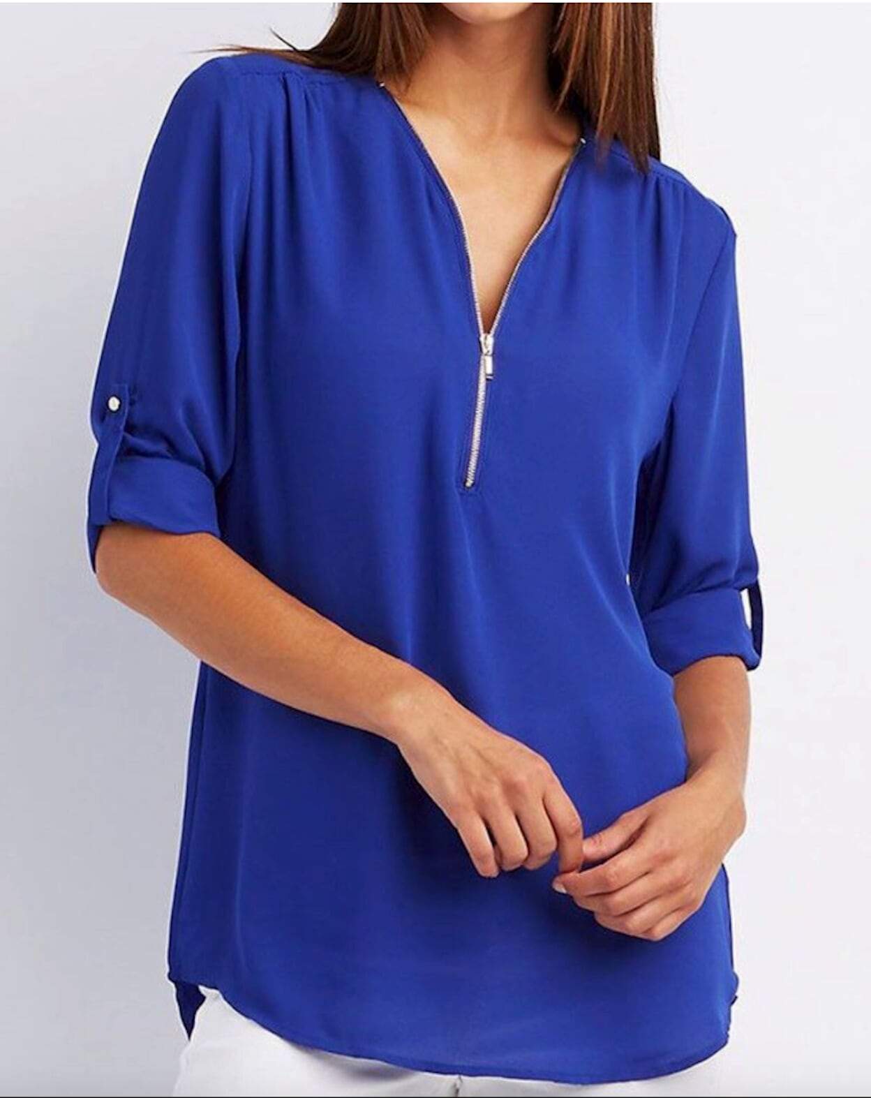 Beautiful Women's Zip V Neck Blouse