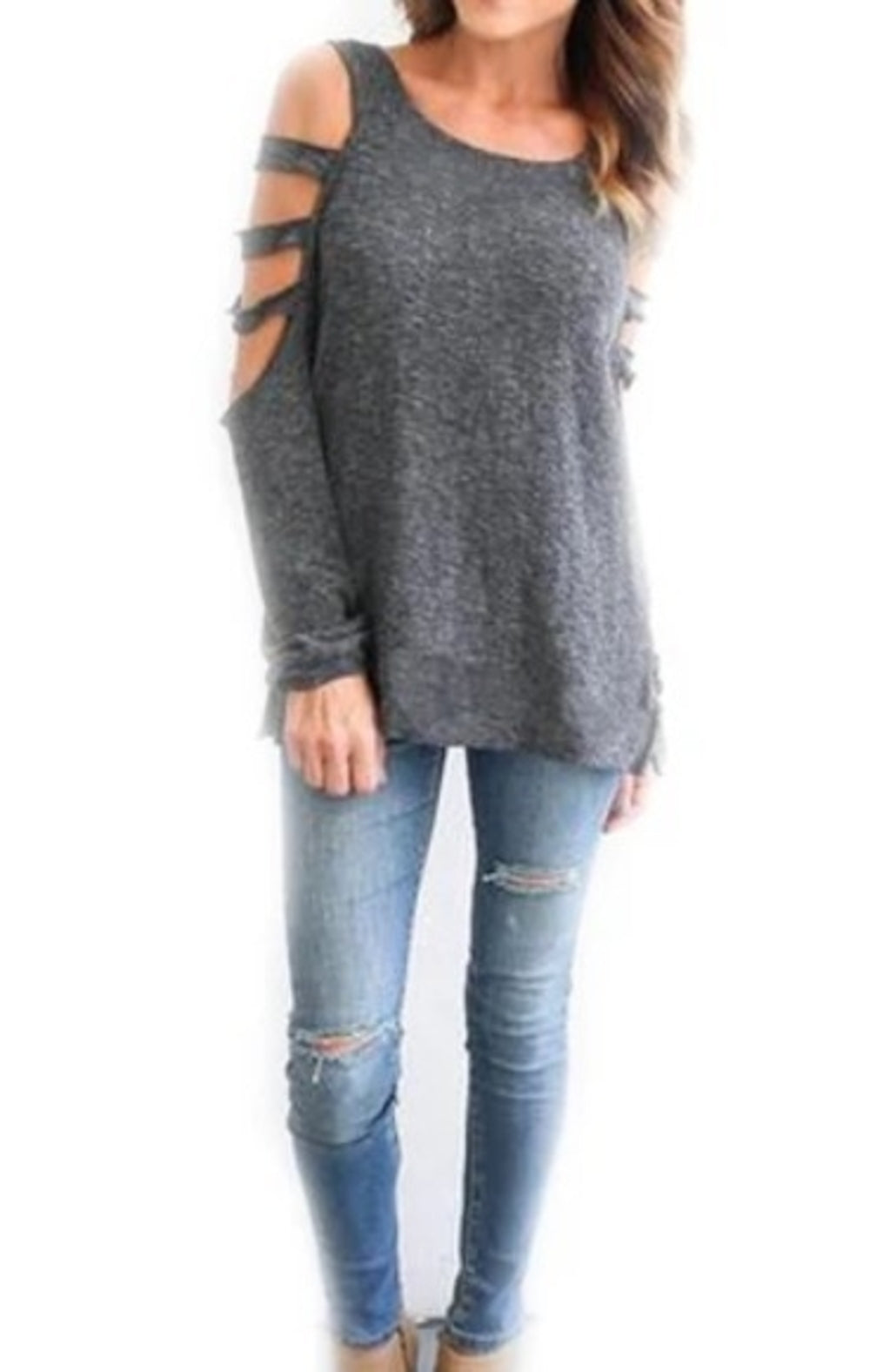 Women's Open Shoulder Long Sleeve Casual Top