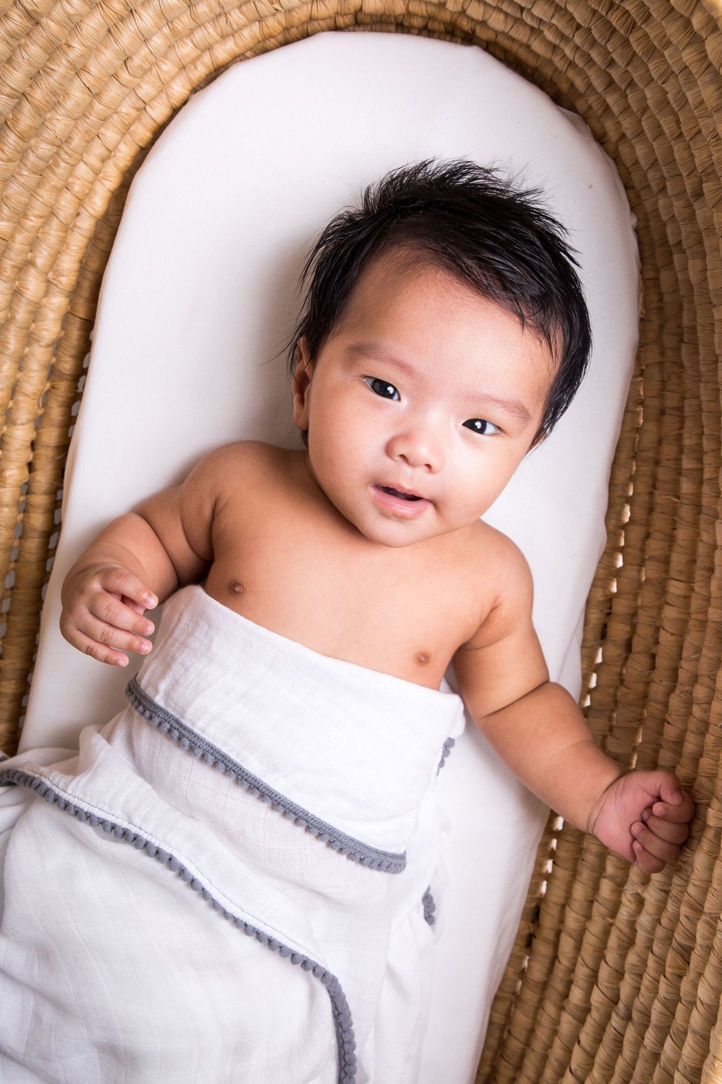 3 Piece Newborn Essential Set - Hooded Towel, Swaddle + Toy Rattle