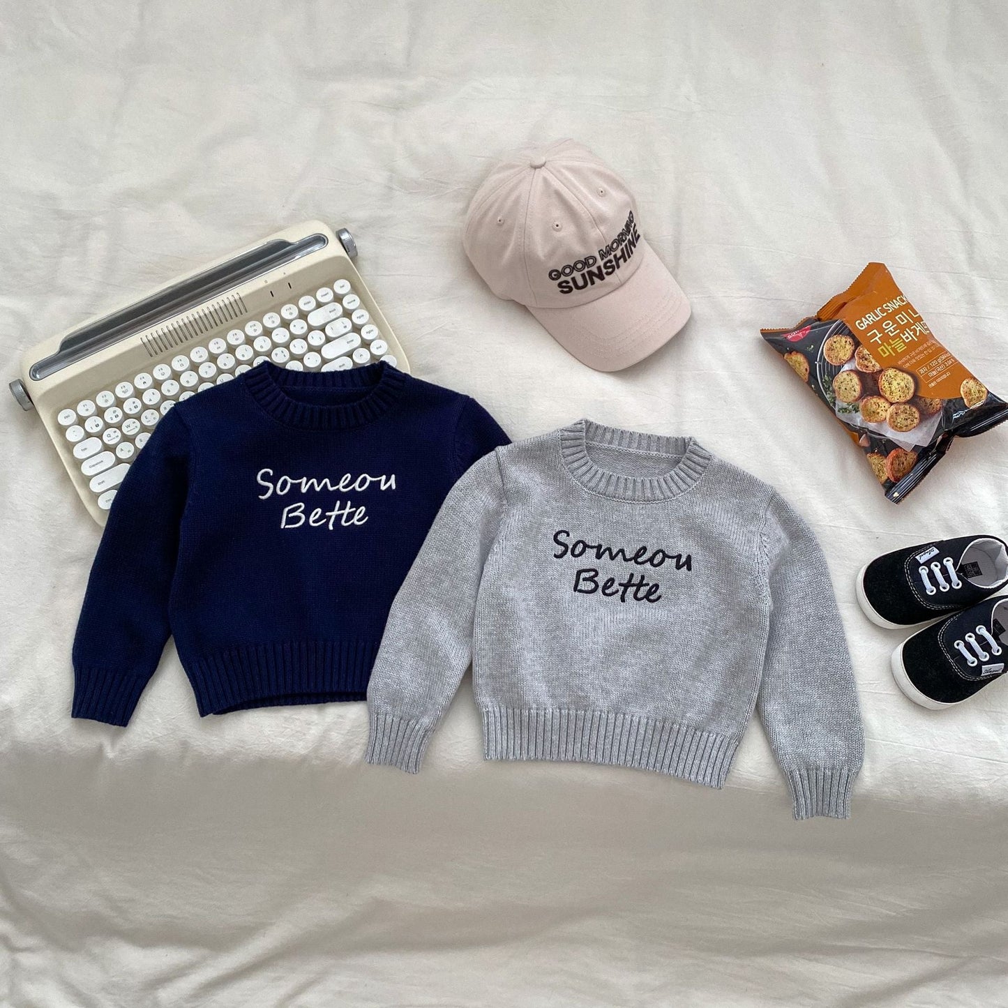 Baby Kids Embroidery Pattern Knitted Crew Neck Gift Set