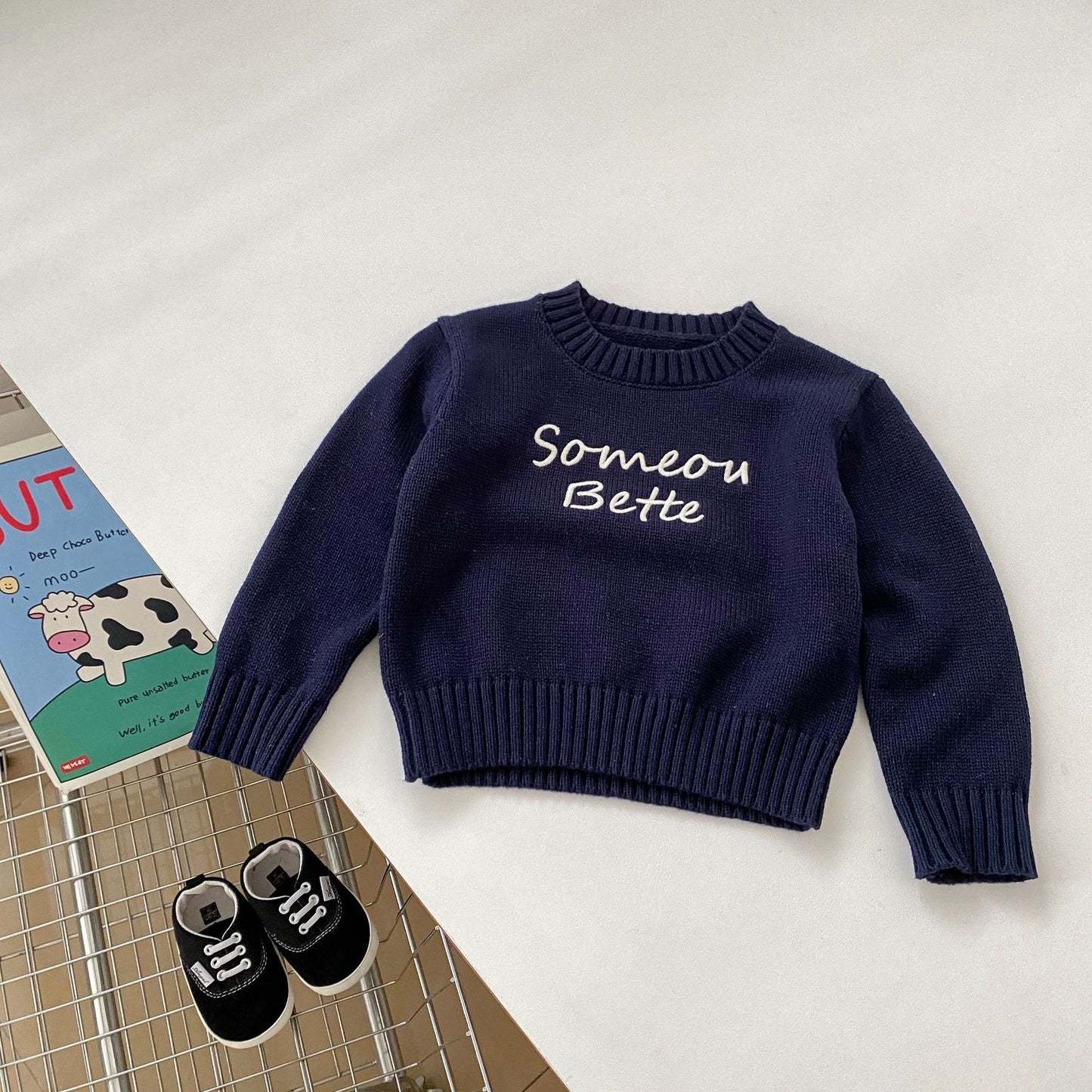 Baby Kids Embroidery Pattern Knitted Crew Neck Gift Set