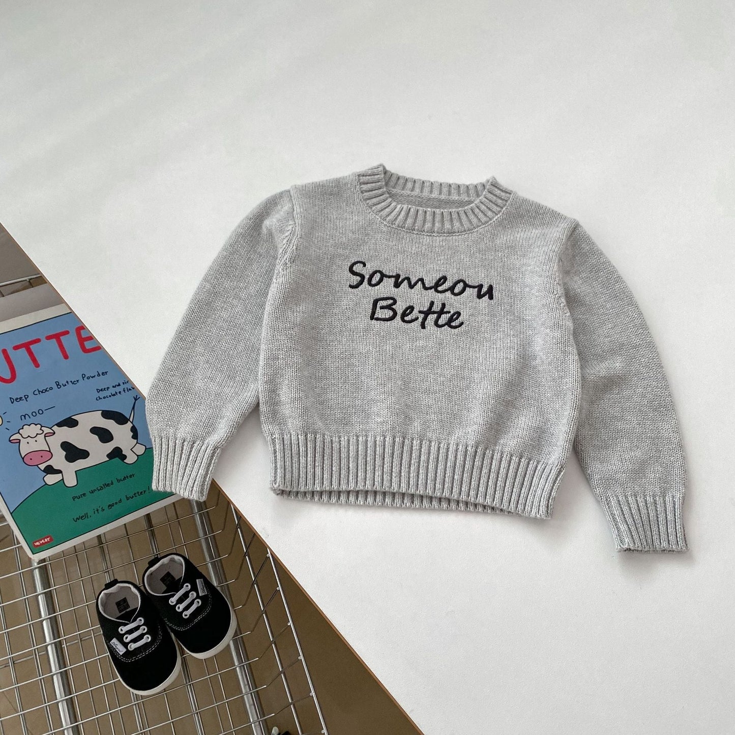 Baby Kids Embroidery Pattern Knitted Crew Neck Gift Set