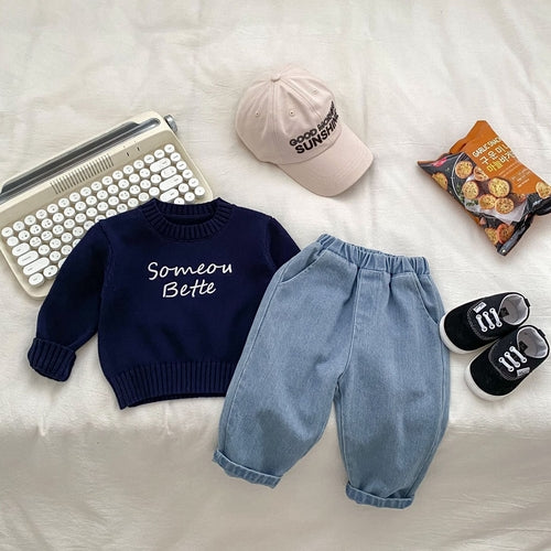 Baby Kids Embroidery Pattern Knitted Crew Neck Gift Set