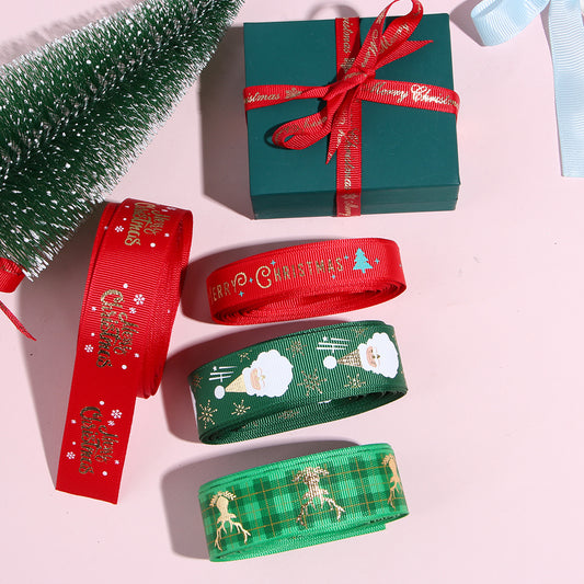 Christmas Grosgrain Polyester Printing Gift Roll Bow