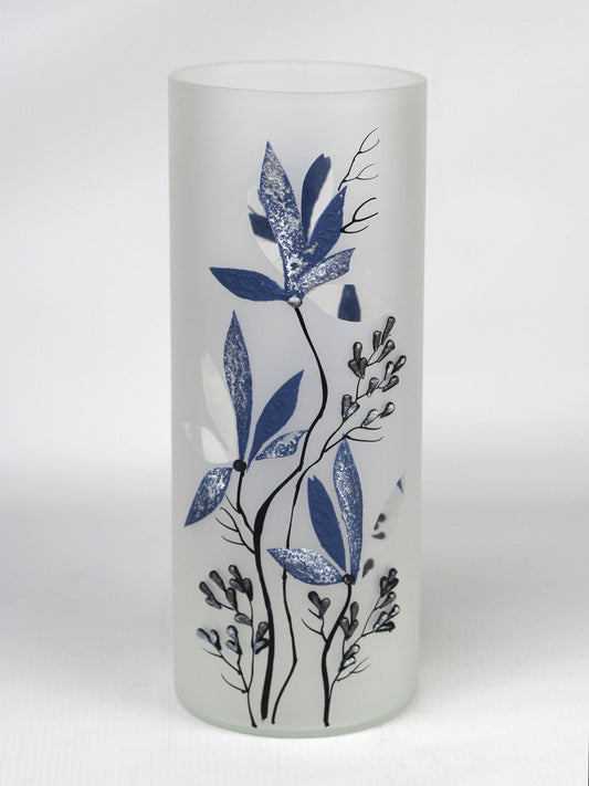 Stunning Blue Hand-Painted Glass Vase & Centrepiece