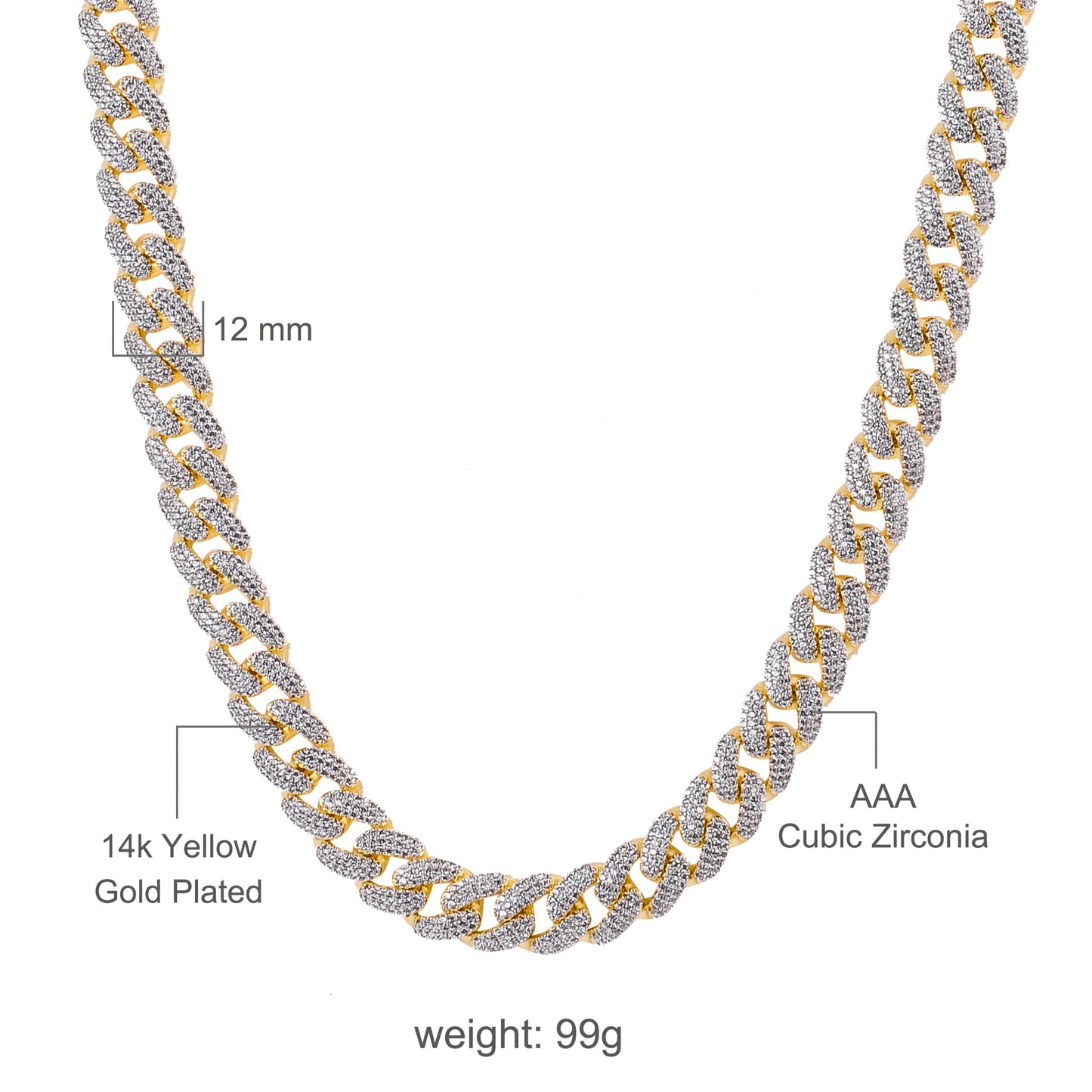 CAMEO 8MM Cubic Zirconia Cuban Chain Necklace