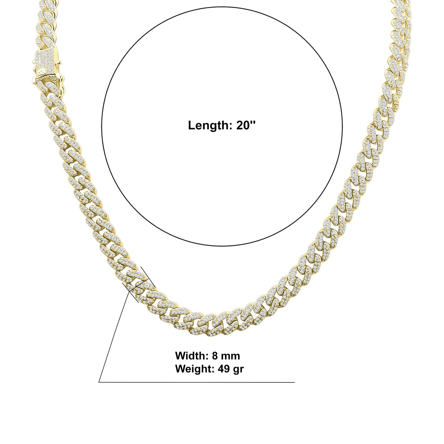 CAMEO 8MM Cubic Zirconia Cuban Chain Necklace