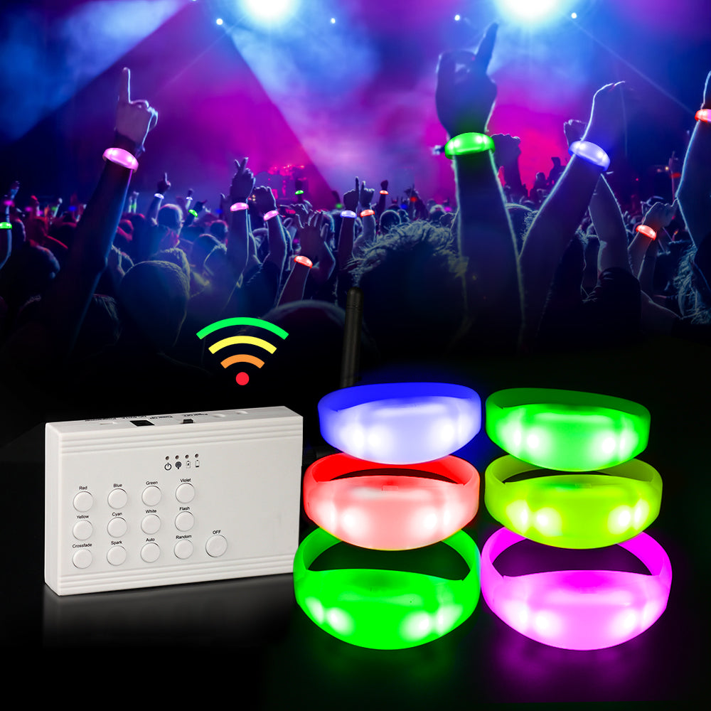 Remote Controlled LED Bracelets 100 Pack Pulsera with 1 Controller