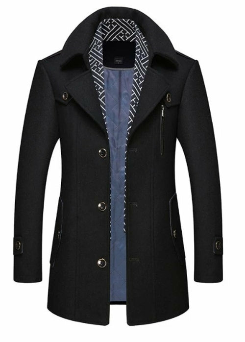 Men's Layered Collar Button-Front Mid-Length Coat