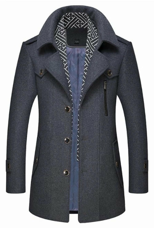 Men's Layered Collar Button-Front Mid-Length Coat