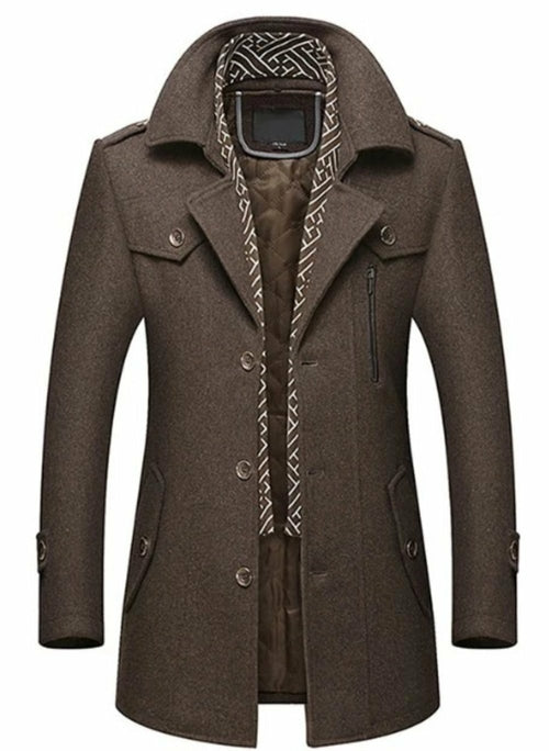 Men's Layered Collar Button-Front Mid-Length Coat