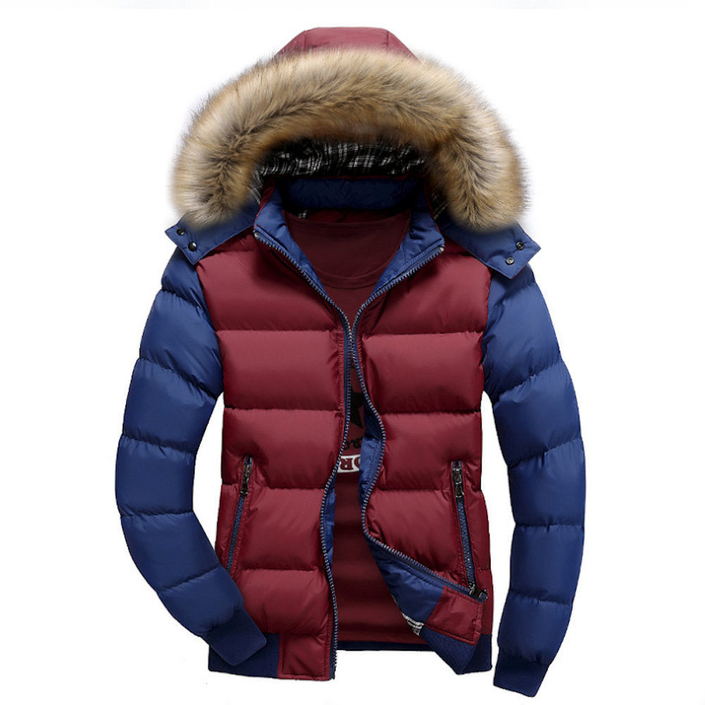 Men’s Two Tone Puffer Jacket with Removable Hood