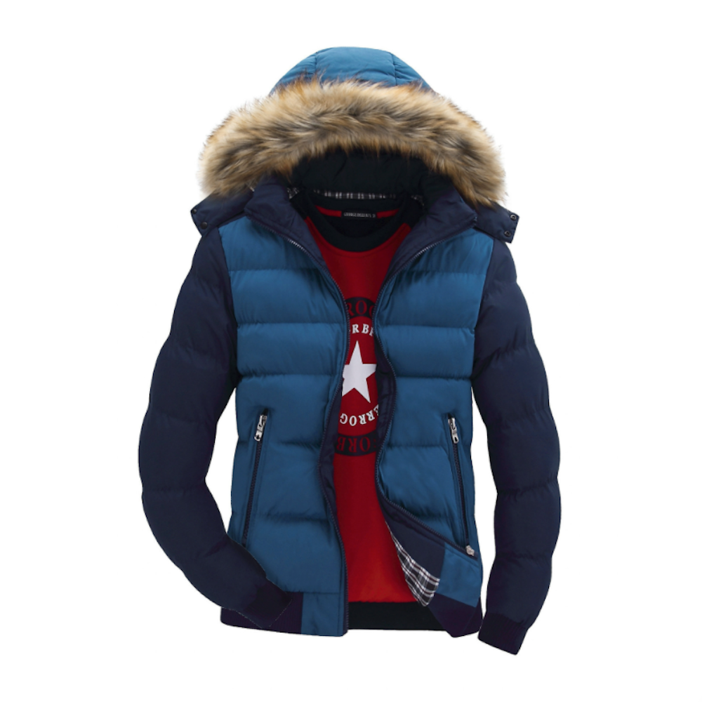 Men’s Two Tone Puffer Jacket with Removable Hood