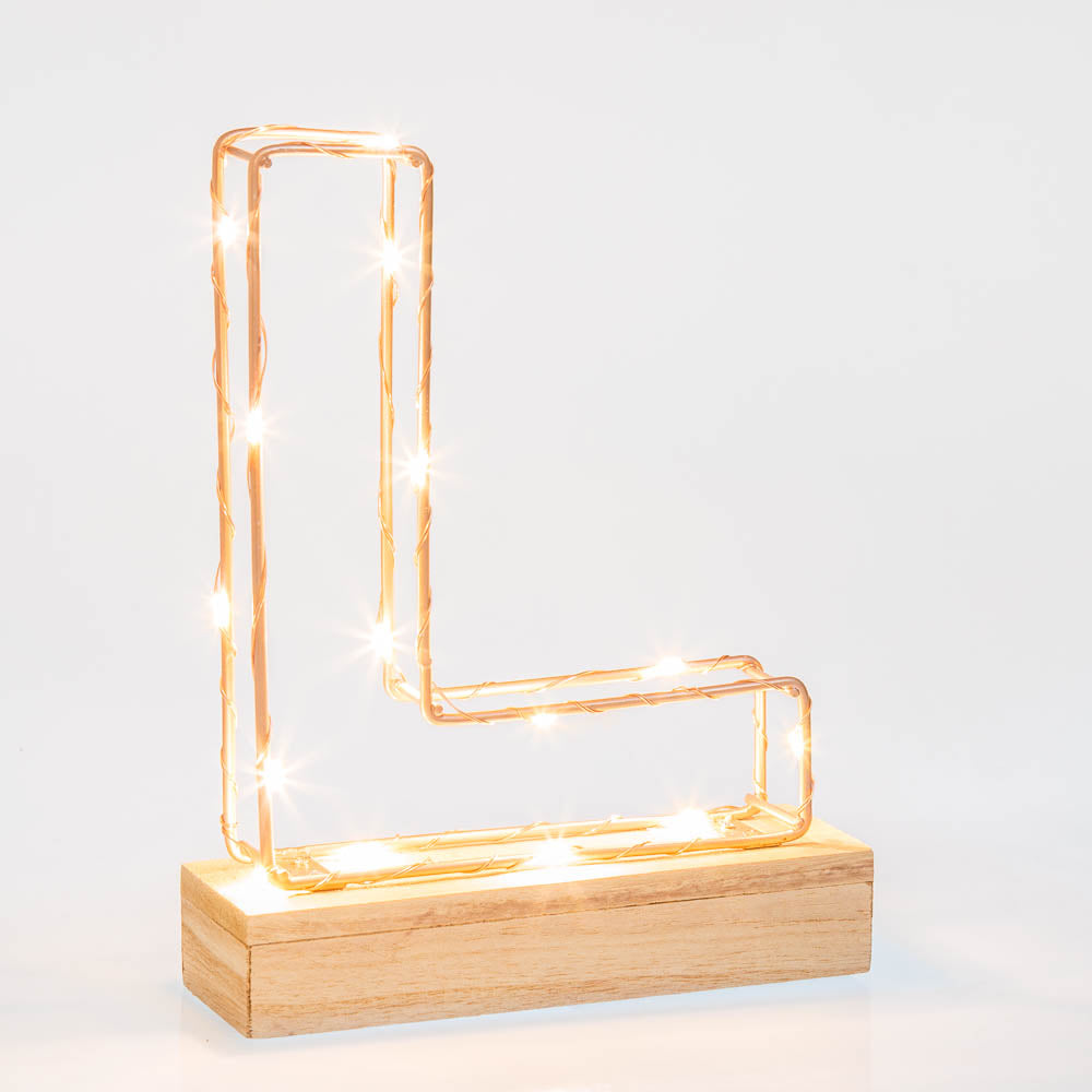 Single Illuminated Copper Rose Gold Wire Frame Letter L LED Light