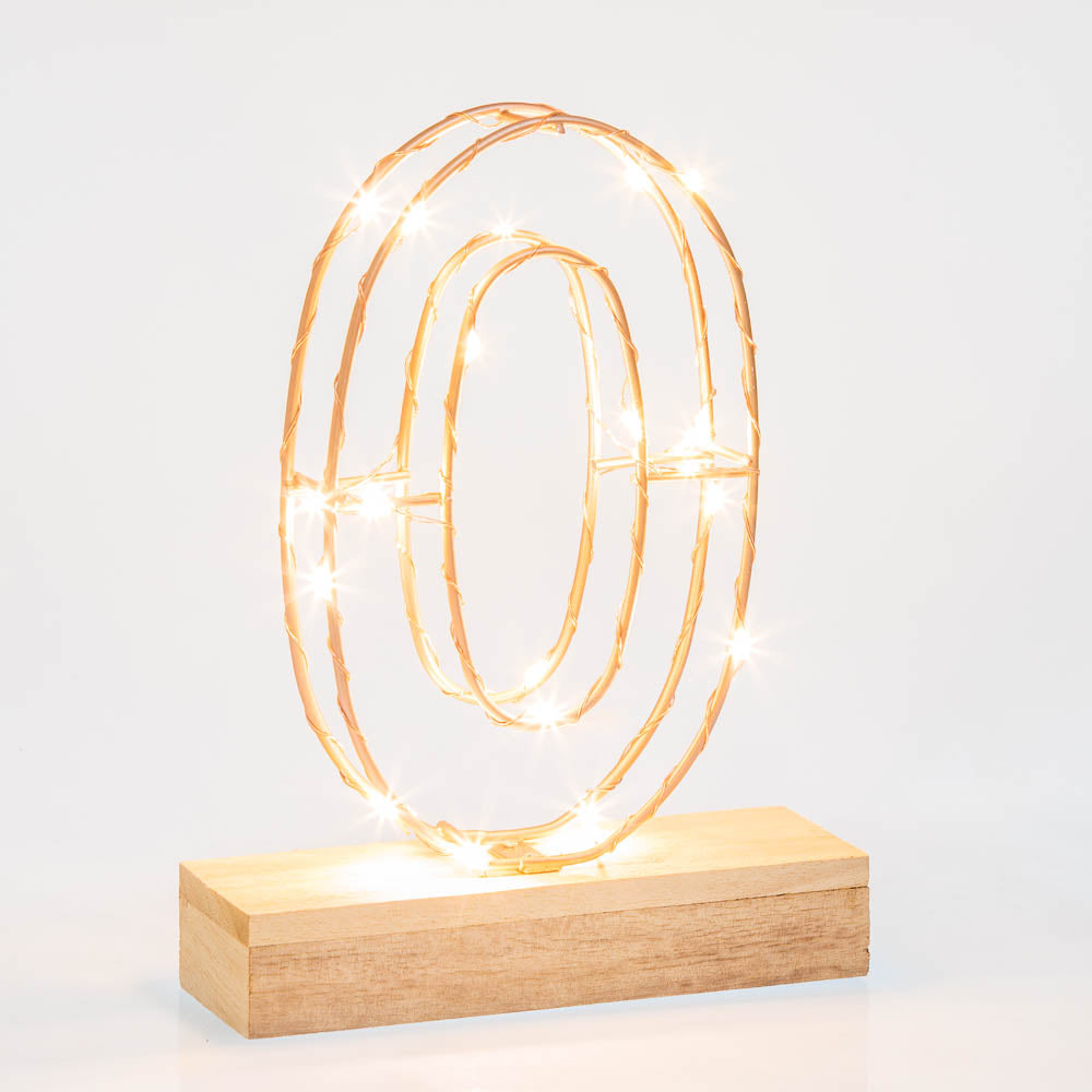 Single Illuminated Copper Rose Gold Wire Frame Letter O LED Light