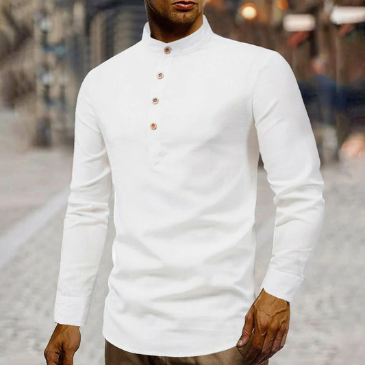 Stylish Men’s Stand Collar Linen Shirt