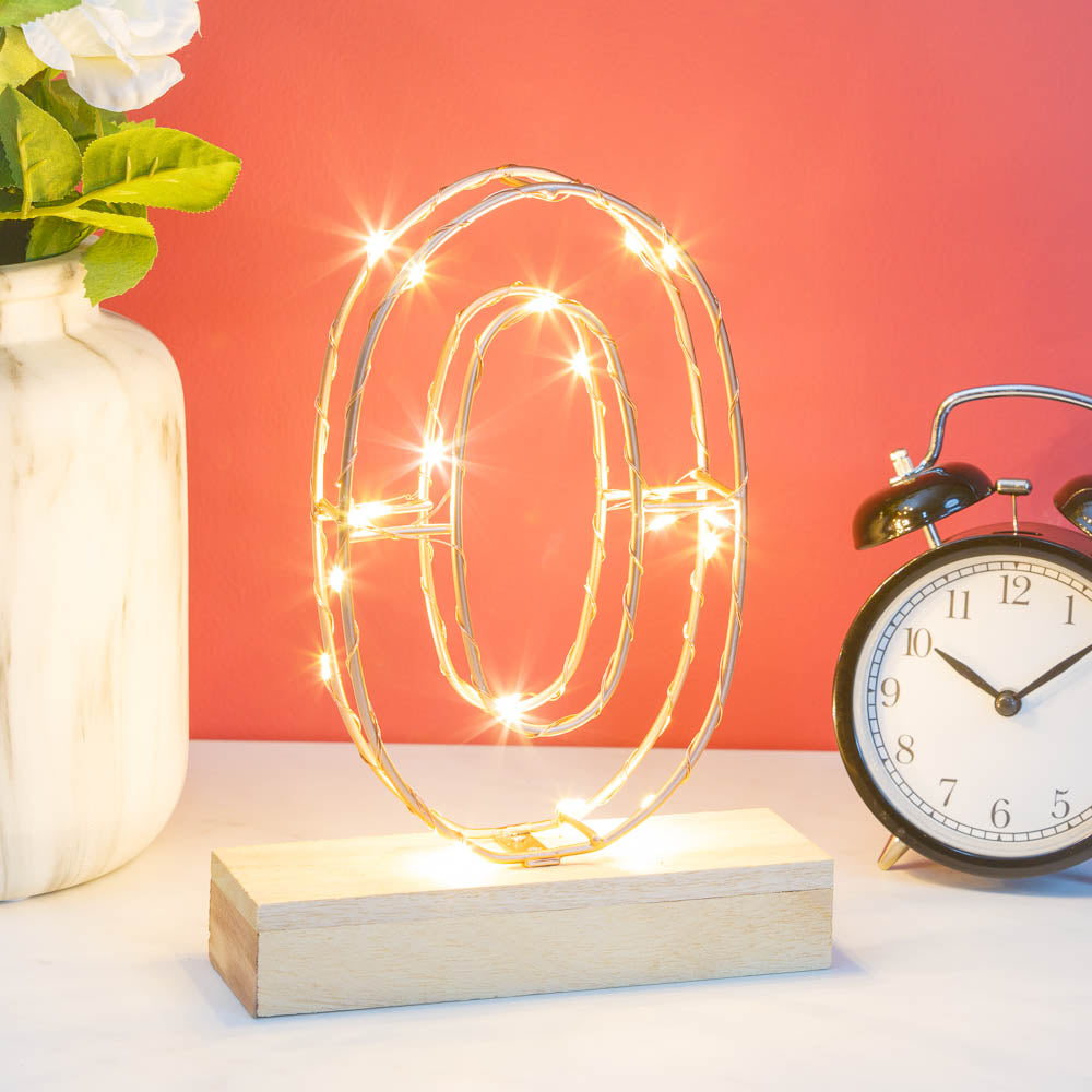 Single Illuminated Copper Rose Gold Wire Frame Letter O LED Light