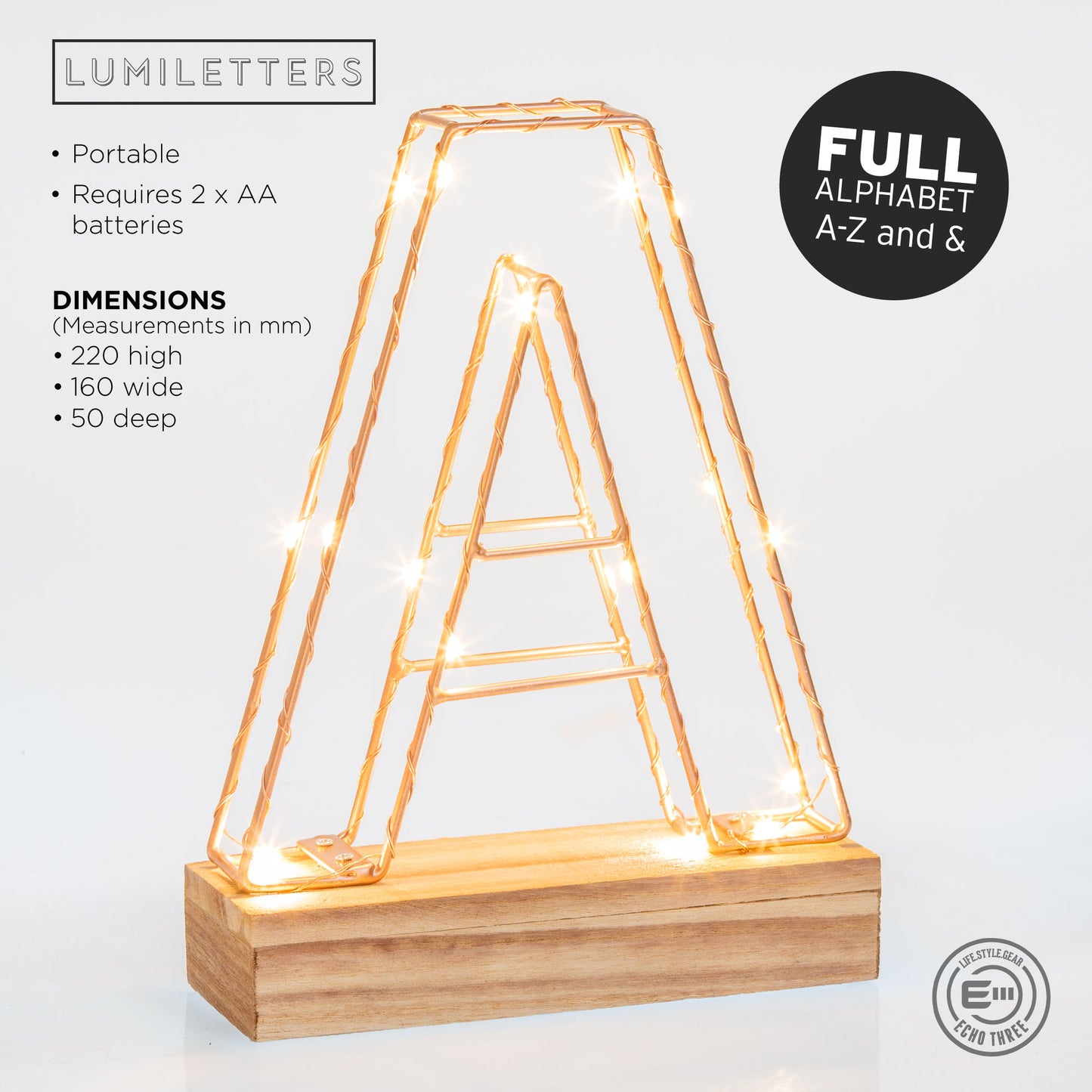 Single Illuminated Copper Rose Gold Wire Frame Letter L LED Light