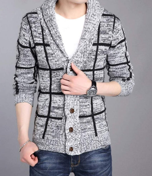 Men’s Shawl Collar Grey Cardigan