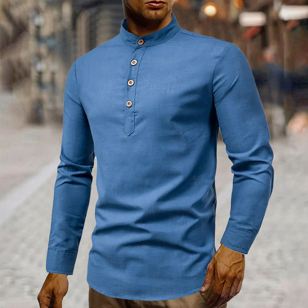 Stylish Men’s Stand Collar Linen Shirt