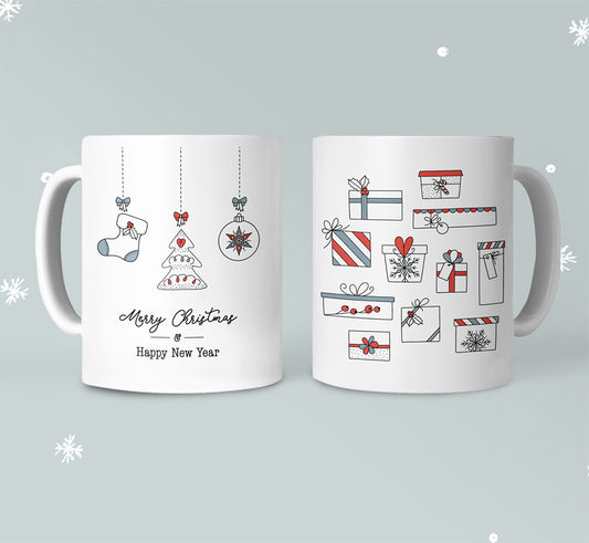 Festive Merry Christmas Mug with Stockings & Presents